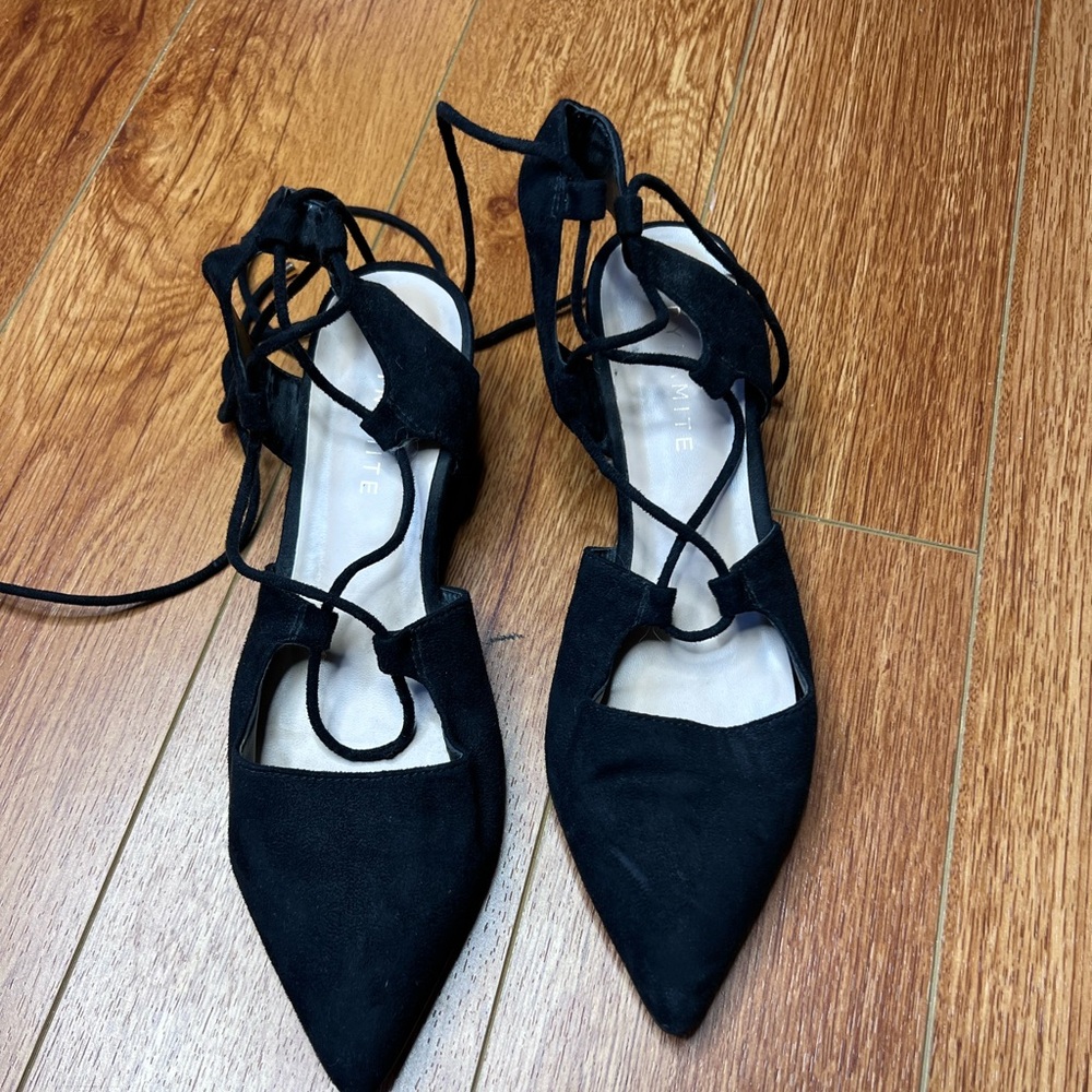 Black flats with tie up